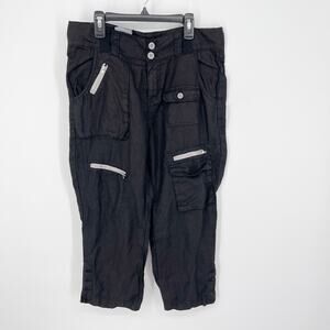 Pete & Greta by Johnny Was Linen Cargo Capri Pants w/ Pockets Y2K Sz 10 Black